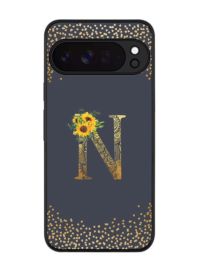 For Google Pixel 10 Pro Case,Slim fit Camera Protection, Shockproof Thin Phone cover  - Custom Floral Monogram - N  (Grey )